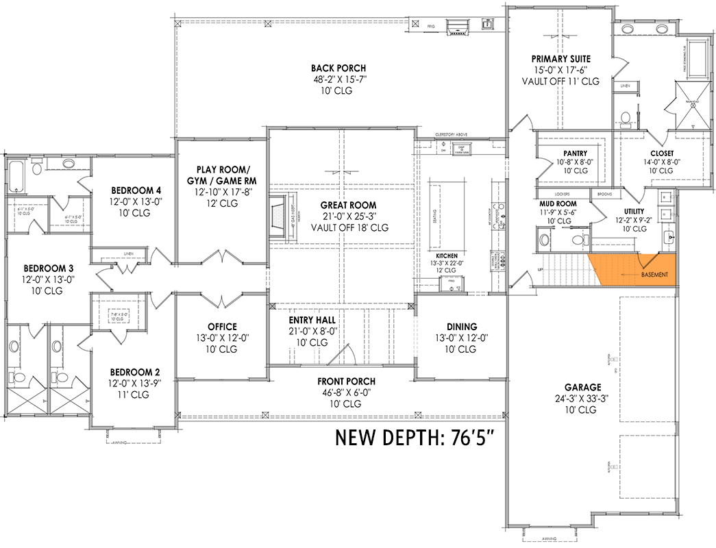 Plan 818047JSS: 4-Bed Rustic Modern Farmhouse Plan Under 3700 Square Feet - Floor Plan - Basement Stairs Location - Country, Farmhouse, Modern Farmhouse, Mountain, Rustic