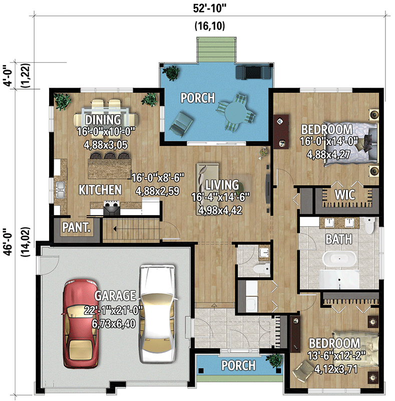 Plan 801027PM: Single-Story Farmhouse Plan with 1,618 Square Feet of Living Space - Floor Plan - Main Level - Country, Craftsman, Farmhouse, Modern Farmhouse, New American