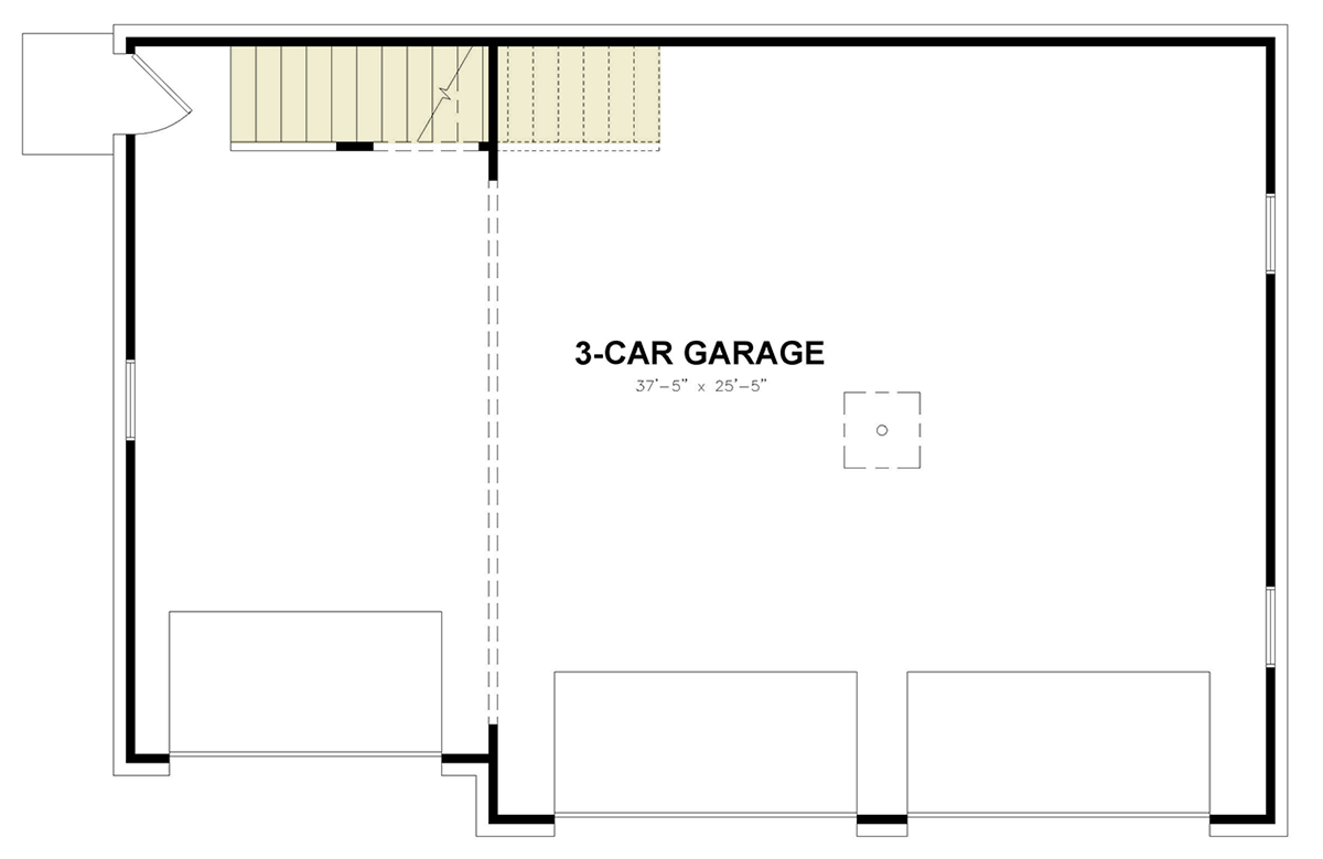 Plan 25803GE: 664 Square Foot 1-Bed Apartment Above 3-Car Garage - Floor Plan - Main Level - Carriage, Country, Craftsman, Mountain, New American, Rustic