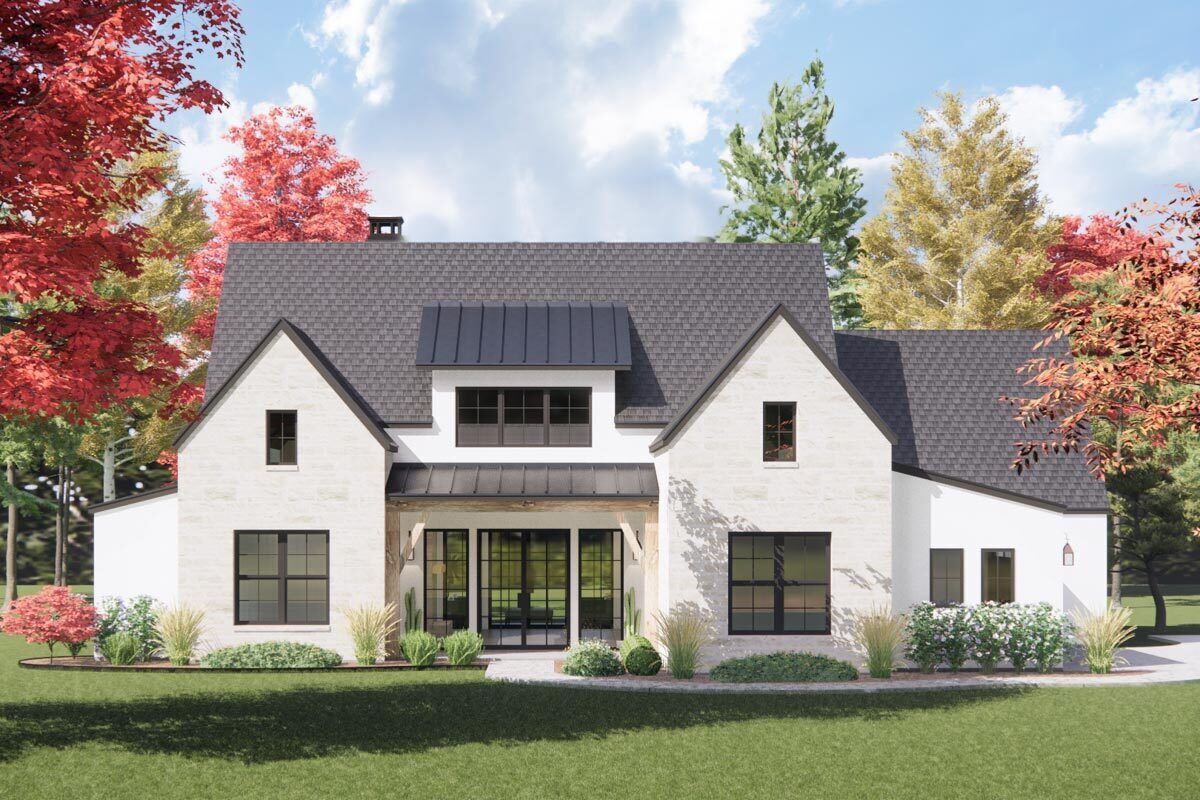 Exclusive Transitional House Plan with Central, Open Living Space ...