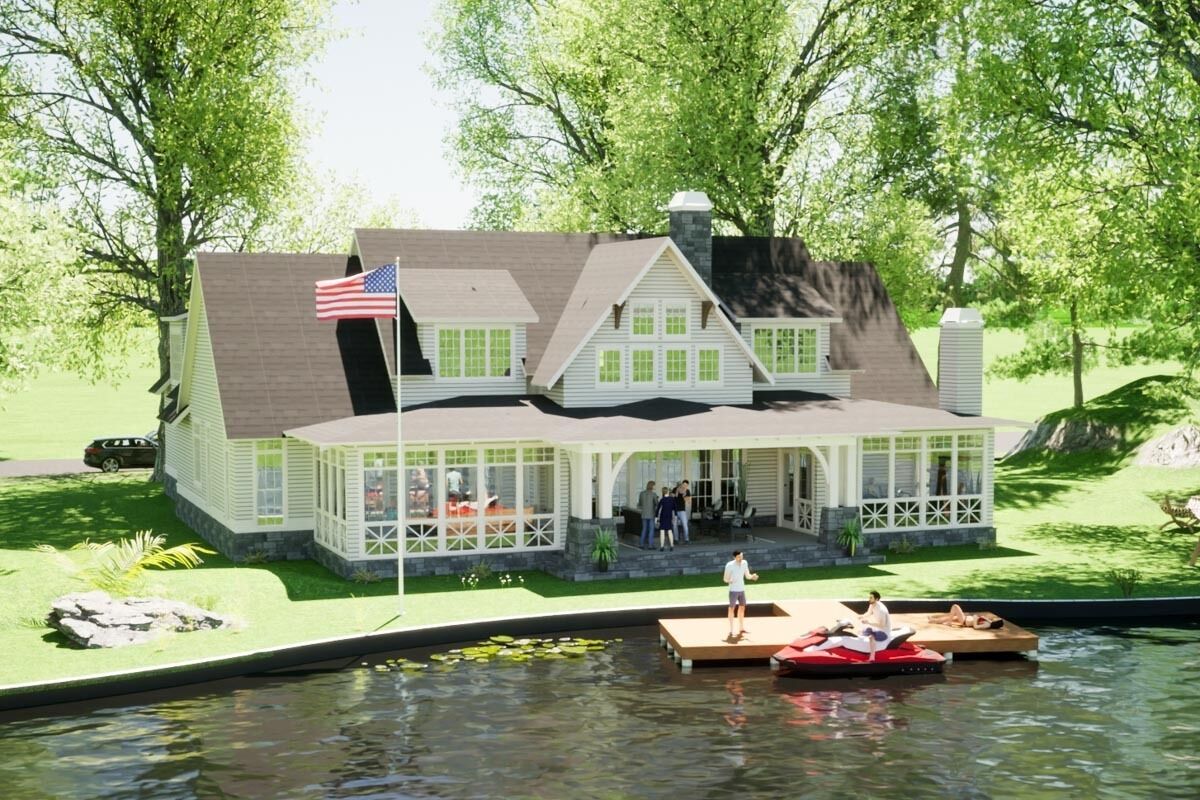 5Bed Country Lake House Plan Under 3800 Square Feet with Two Master