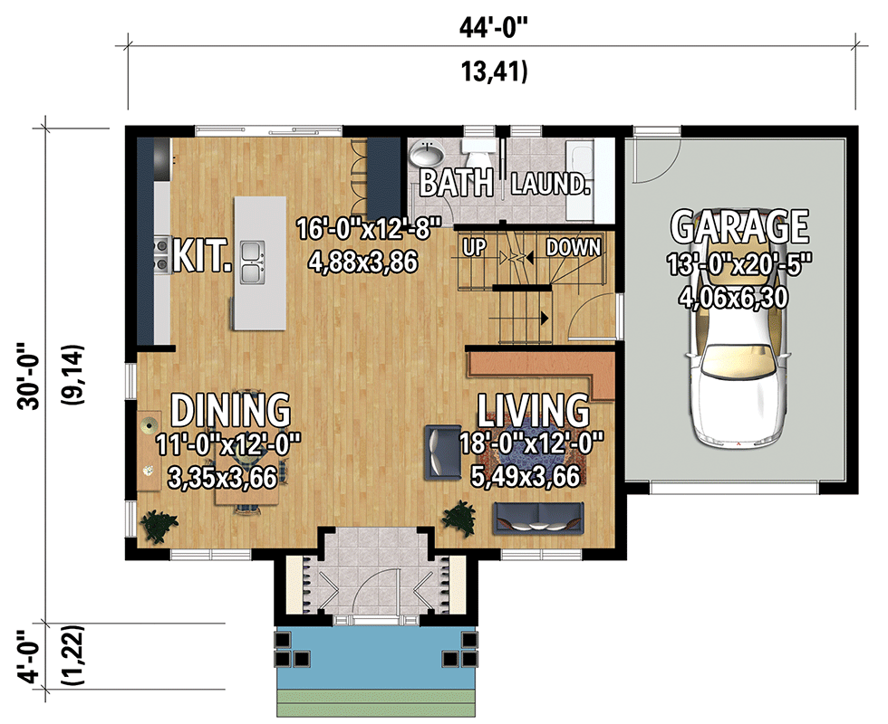 Plan 801050PM: 1964 Square Foot 2-Story House Plan with Family Room Above 1-Car Garage - Floor Plan - Main Level - Southern, Traditional