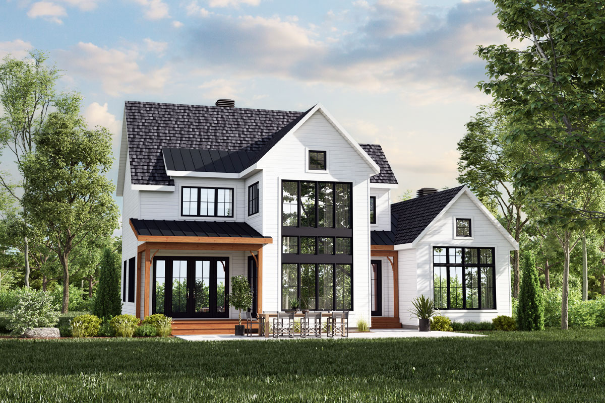 Plan 801077PM: 4-Bed Transitional Modern Farmhouse with Two-Story Great ...