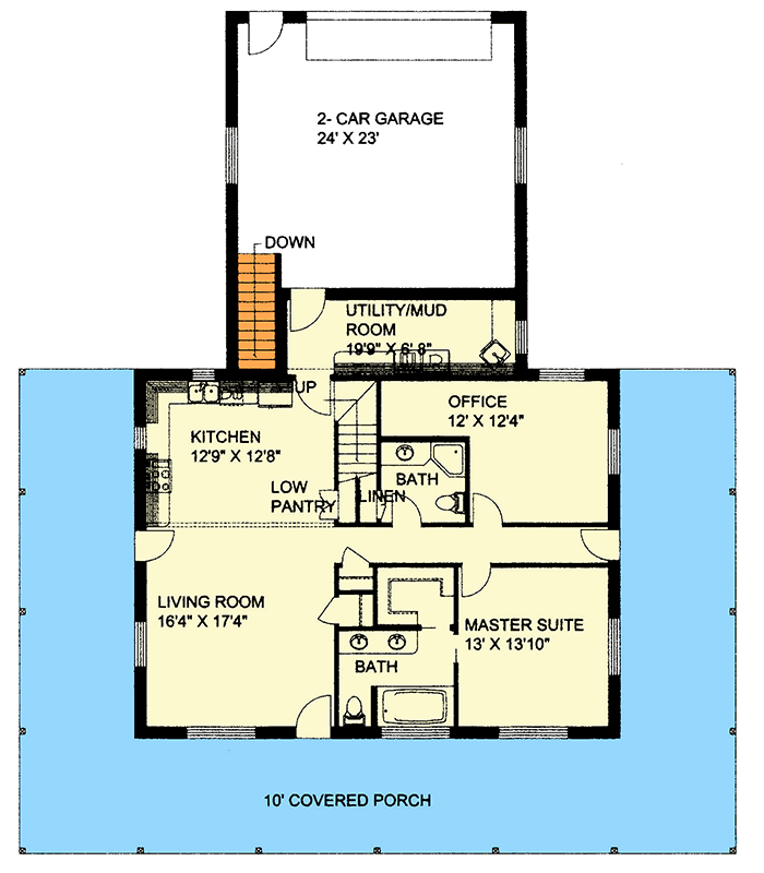 Plan 35041GH: Spacious Country Farmhouse House Plan with 3 Beds and Wraparound Porch - Floor Plan - Main Level - Country, Farmhouse