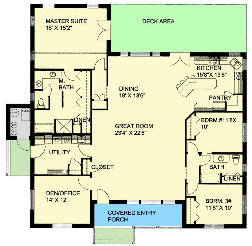 Plan 35044GH: Country Ranch House Plan with 2,484 Sq Ft and Home Office - Floor Plan - Main Level - Country, Ranch
