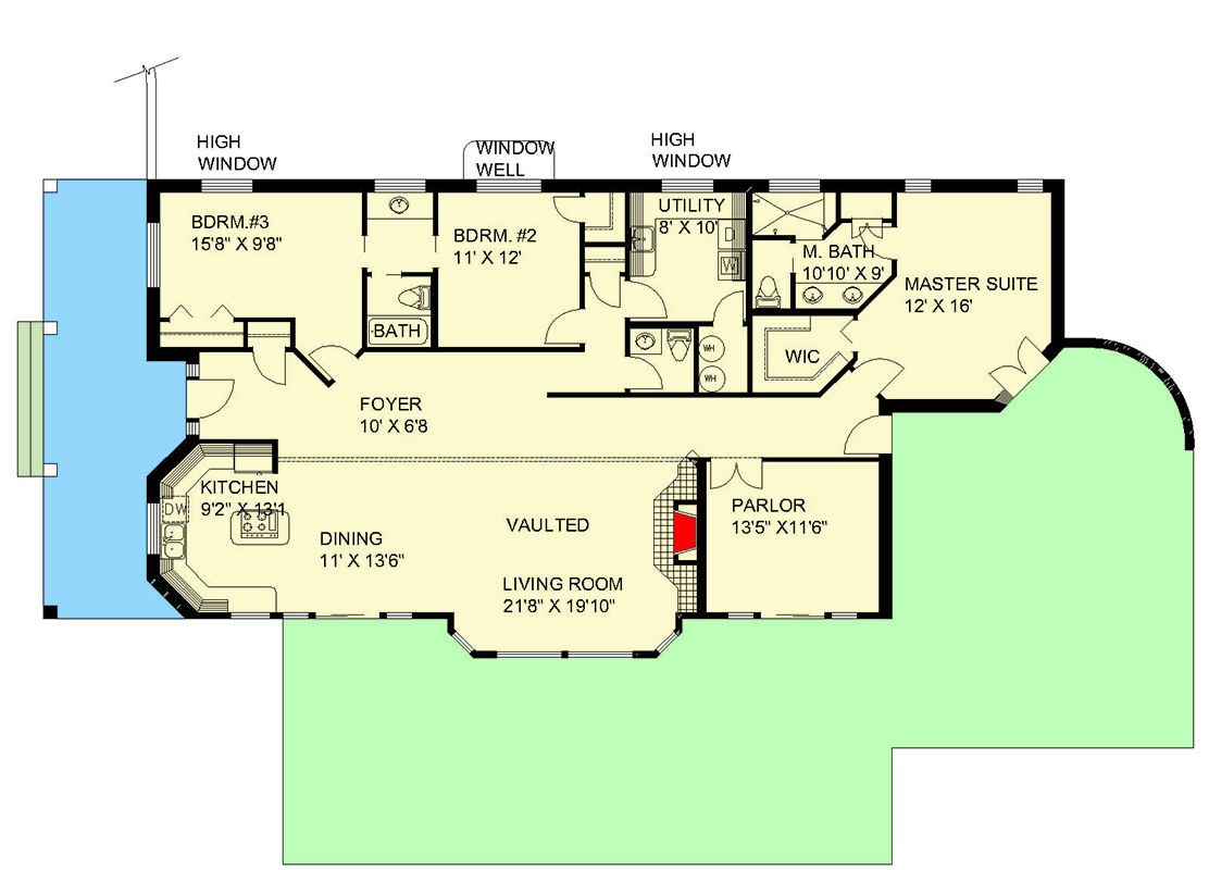 Plan 35052GH: Contemporary Mountain House Plan with 3 Bedrooms and Vaulted Great Room - Floor Plan - Main Level - Contemporary, Mountain