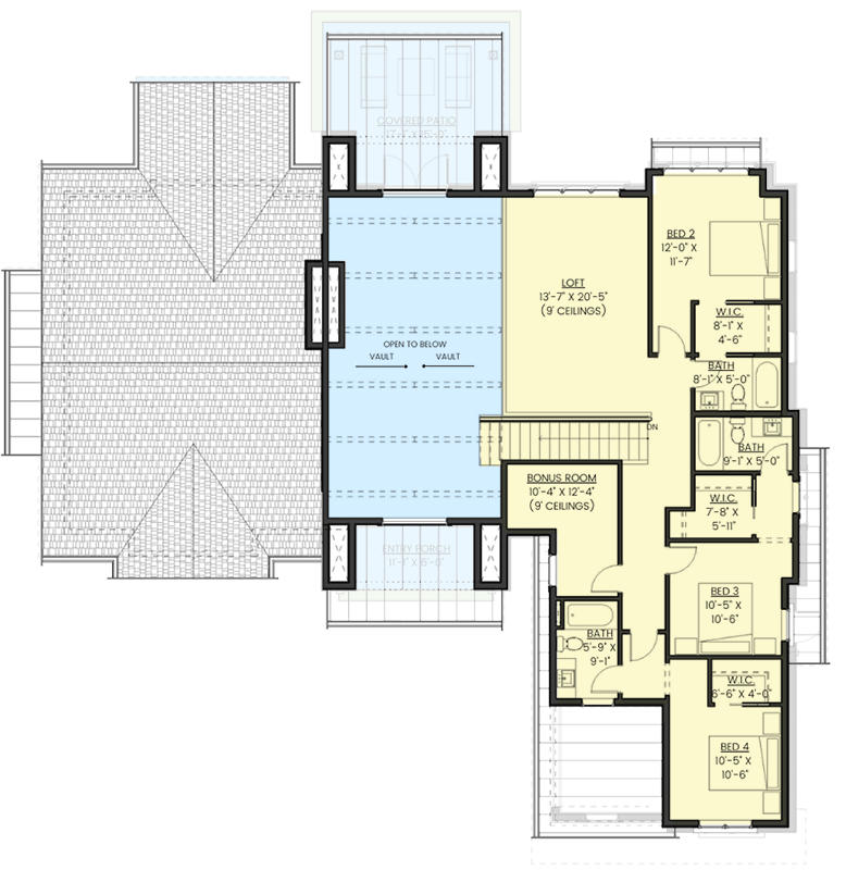 Plan 330009WLE: New-American Mountain Home Plan with Home Office and Two-Story Great Room - 3534 Sq Ft - Floor Plan - 2nd Floor - Mountain, New American, Rustic