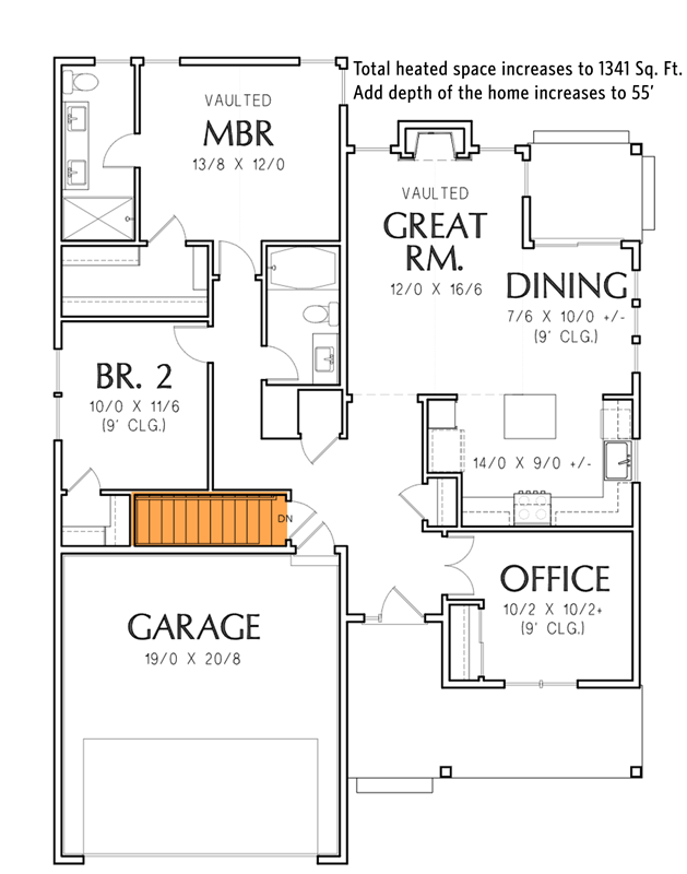 Plan 69800AM: Cozy Single-Story Home Plan with Front and Rear Porch - 1251 Sq Ft - Floor Plan - Basement Stairs Location - Country, Craftsman, Northwest, Ranch, Traditional