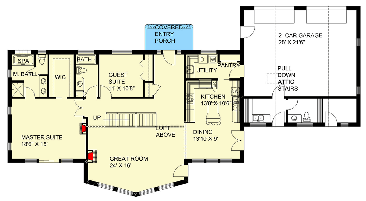 Plan 35180GH: Rustic Mountain Craftsman House Plan with Two Bedrooms and Loft - Floor Plan - Main Level - Craftsman, Mountain, Northwest, Rustic