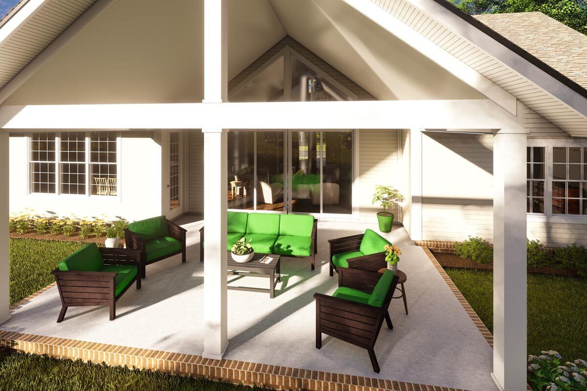 Expanded 4 Bedroom Country Home Plan with Vaulted Great Room and Rear ...