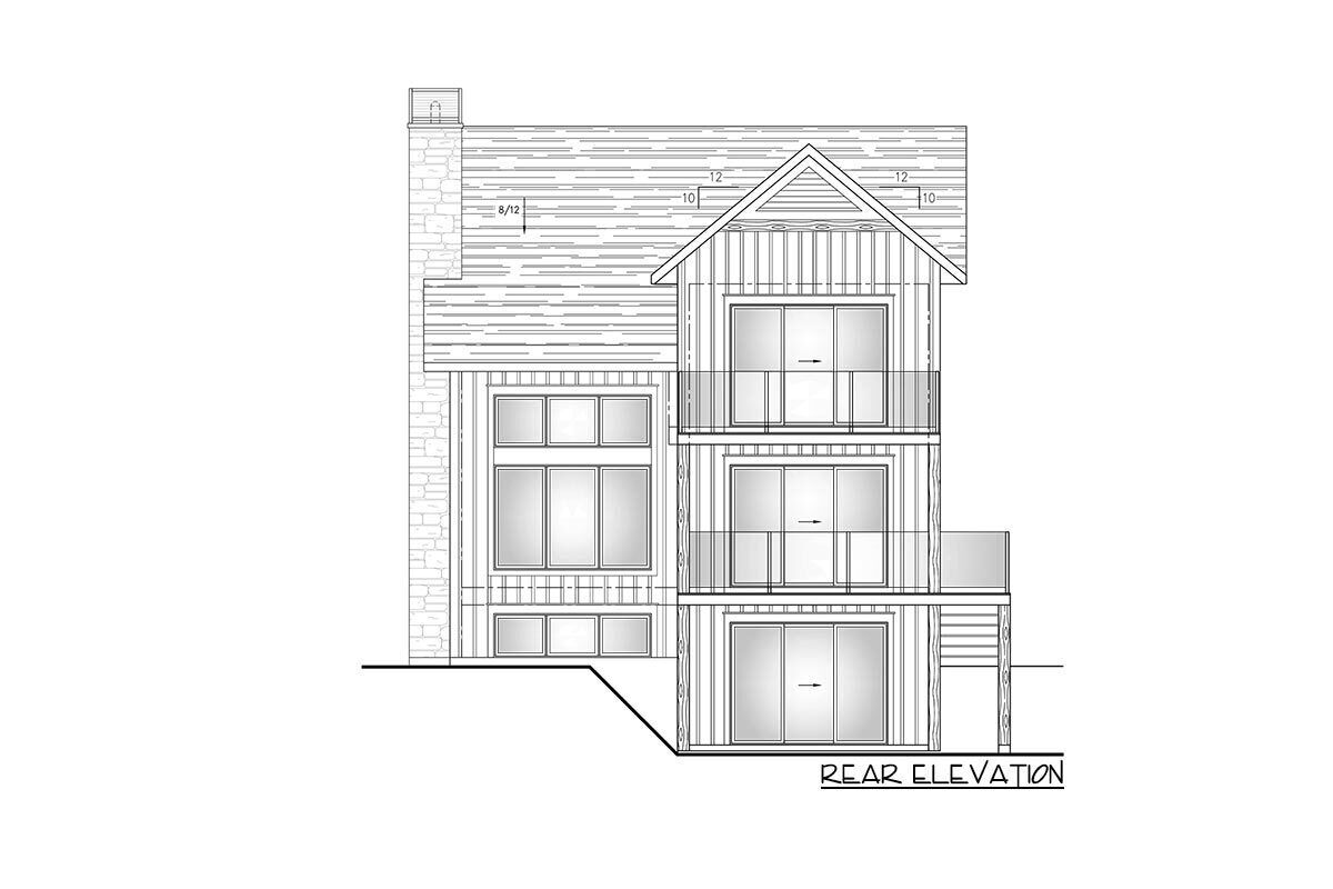 Simple House Rear Setback Drawing Country Lake House Plan with Stacked Rear Porches for Rear Sloping Lot ...