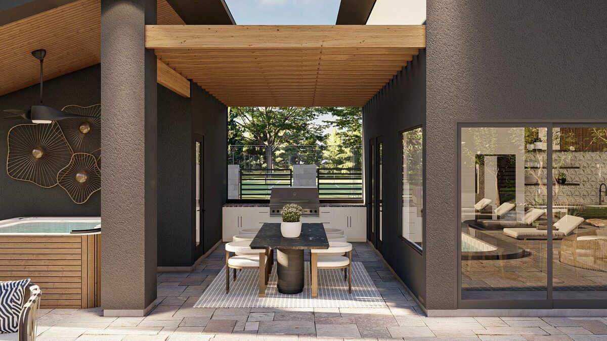 Modern Pool House with Table Area and Enclosed Hangout Area - 623250DJ ...