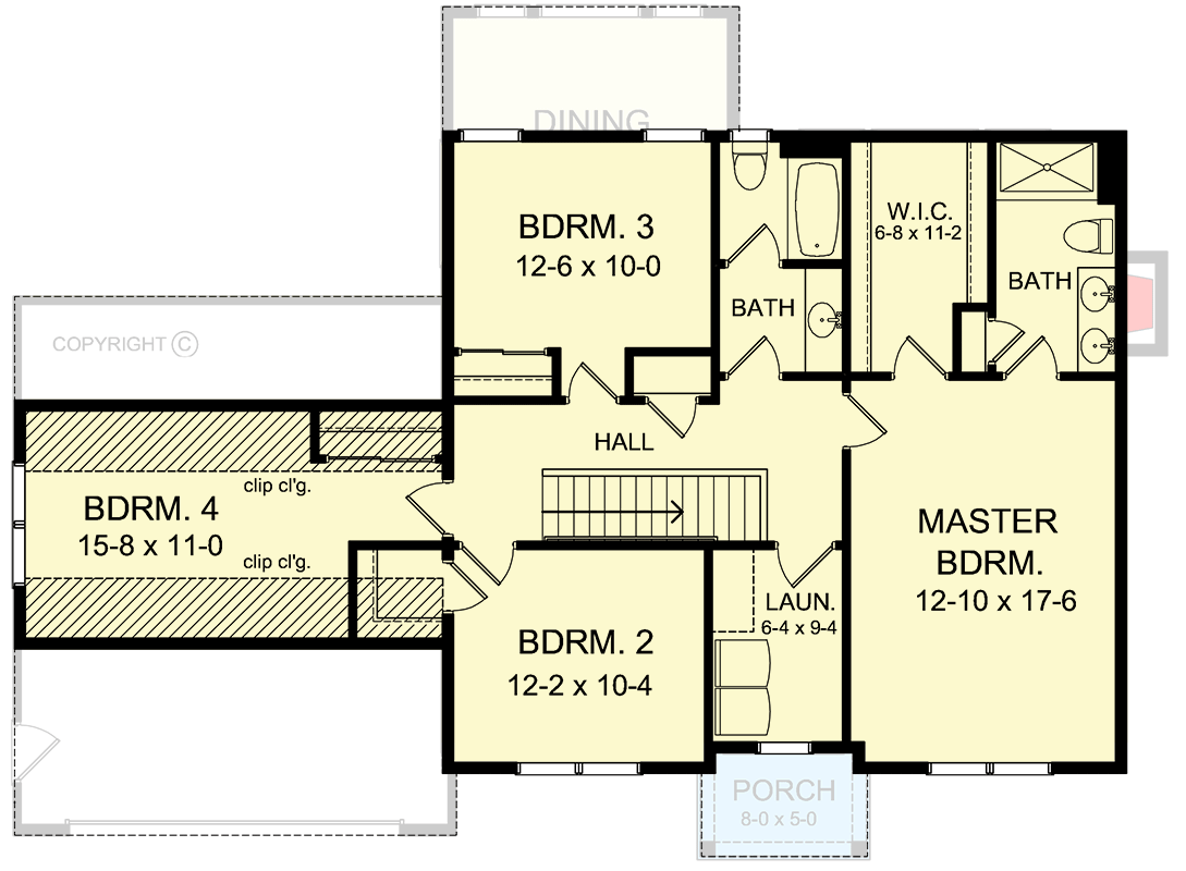 Plan 790152GLV: 2340 Square Foot 2-Story New American House Plan with 4 Upstairs Bedrooms and Laundry - Floor Plan - 2nd Floor - Traditional