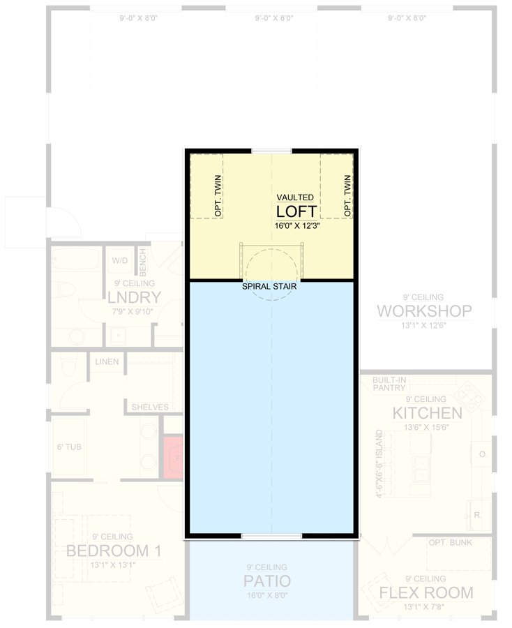 Plan 365042PED: 1499 New American Home Plan with Loft and Workshop - Floor Plan - 2nd Floor - Country, Craftsman, New American, Southern