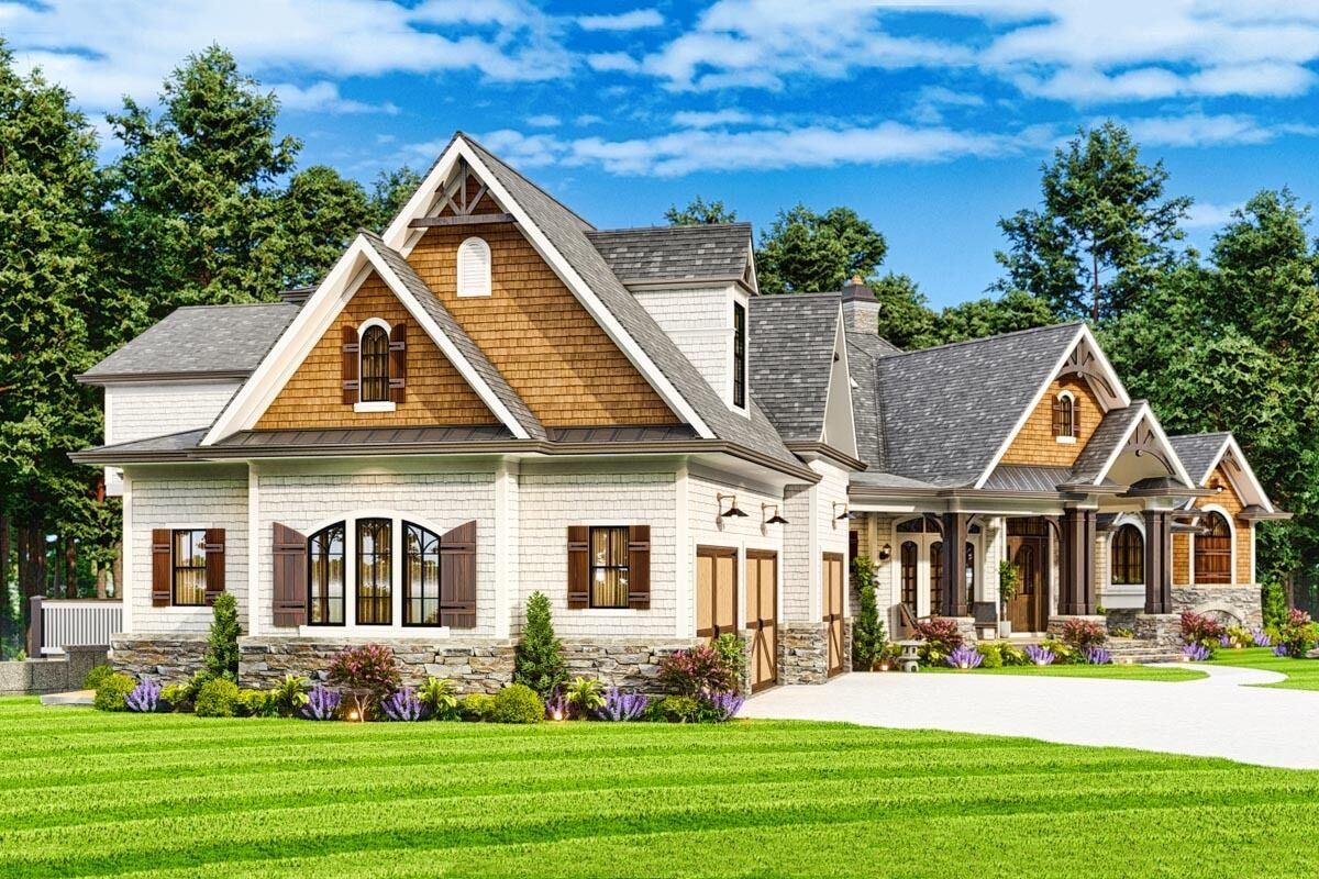 5,000 Square Foot Rustic Mountain Home Plan with Angled Garage ...