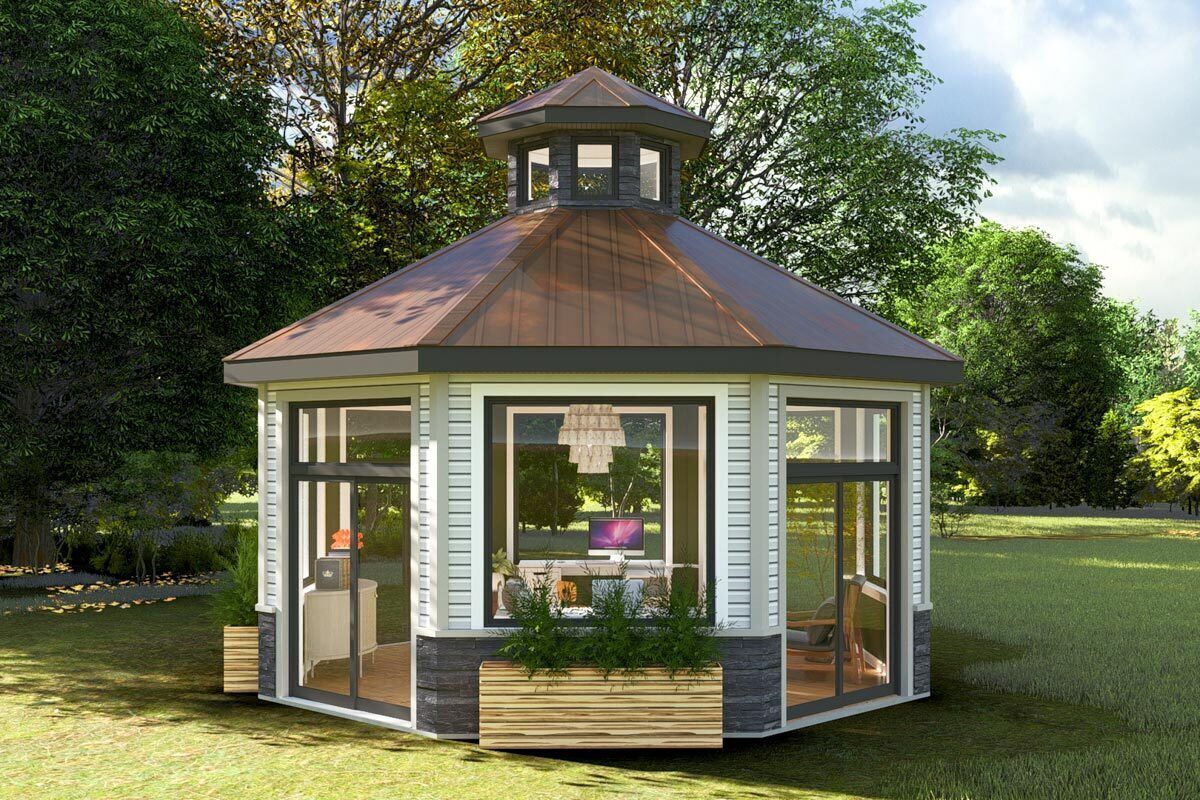 332 Square Foot Octagonal Home Office Plan - 61462UT | Architectural ...