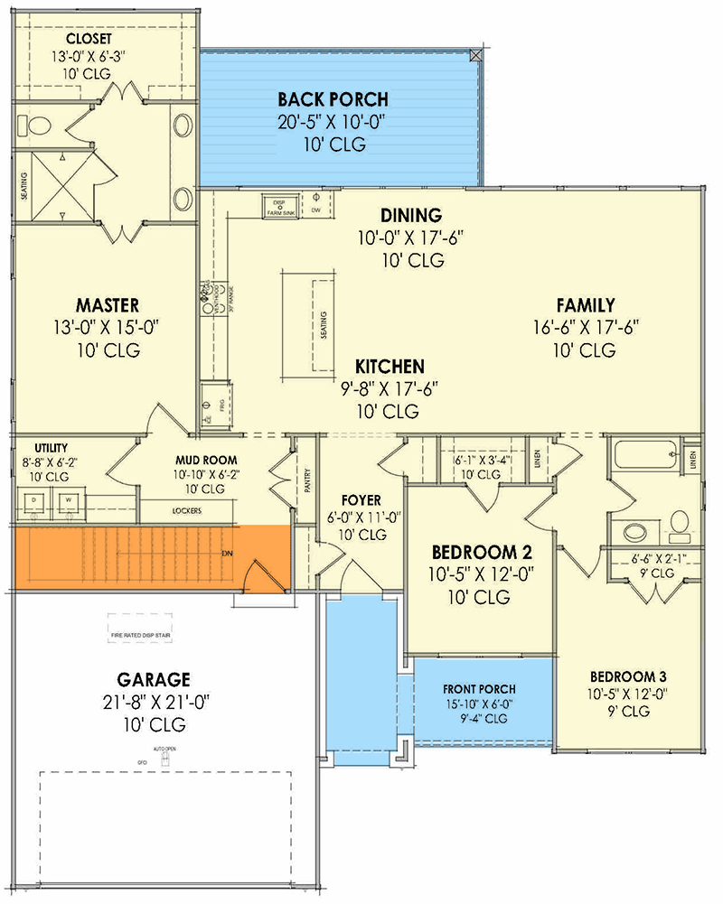 Plan 818091JSS: One-Story Transitional House Plan with Split Bed Layout - 1713 Sq Ft - Floor Plan - Basement Stairs Location