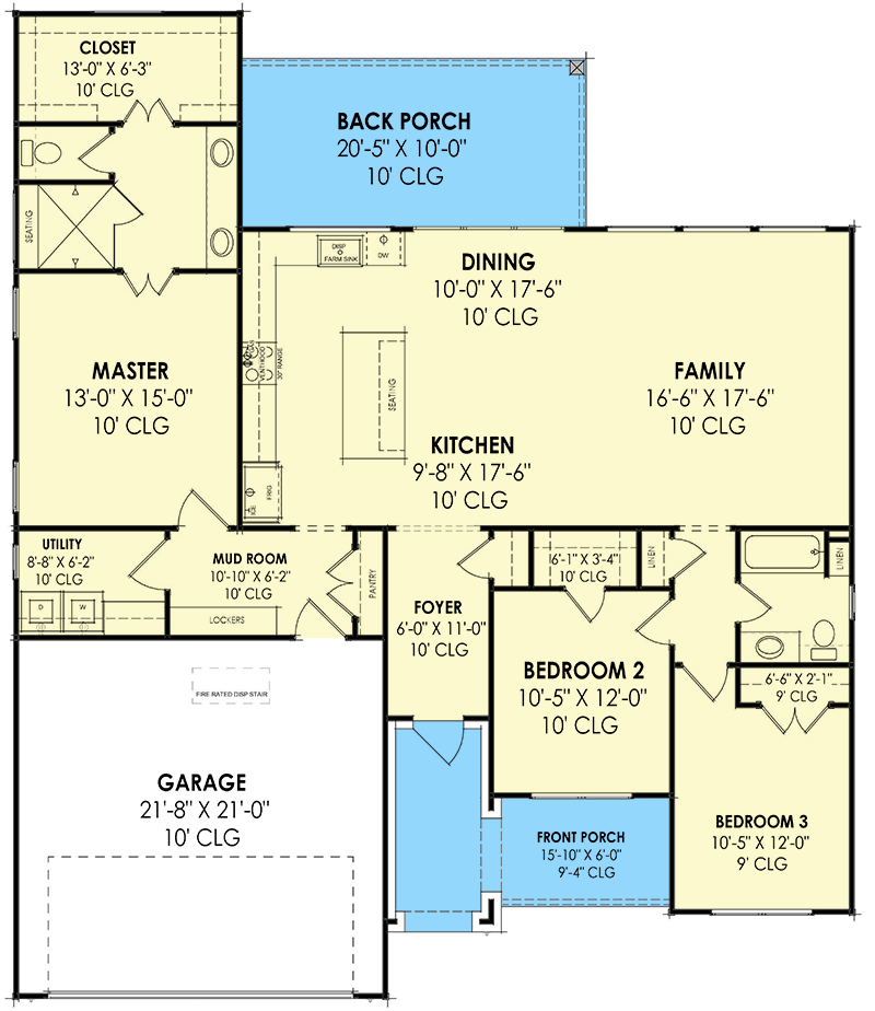 Plan 818091JSS: One-Story Transitional House Plan with Split Bed Layout - 1713 Sq Ft - Floor Plan - Main Level