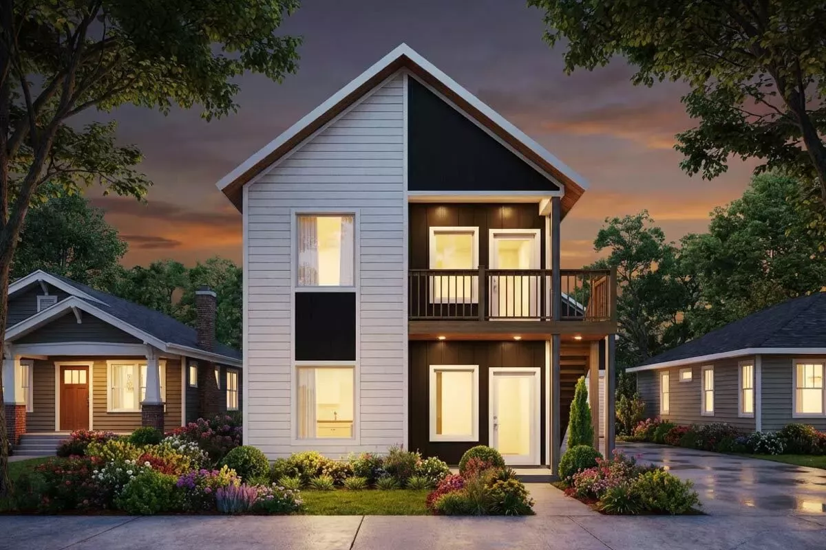 Modern Style Duplex House Plan with Full-Floor 2-Bed 2-Bath 800 Sq Ft Units