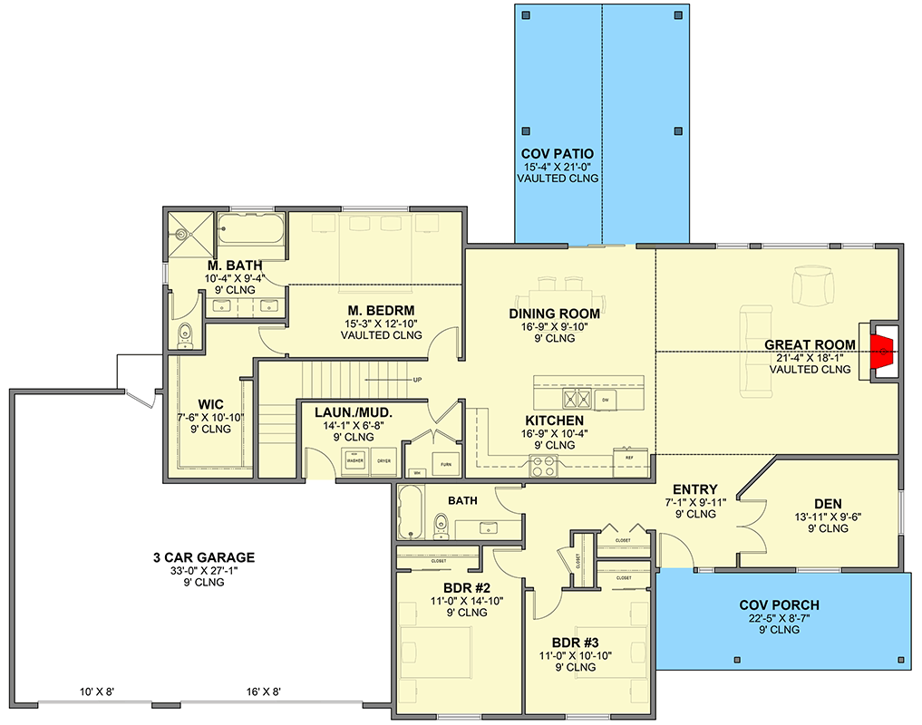 Plan 246020DLR: Craftsman Style House Plan with 3 Bedrooms and 3-Car Garage - Floor Plan - Image #6 - Craftsman, Traditional