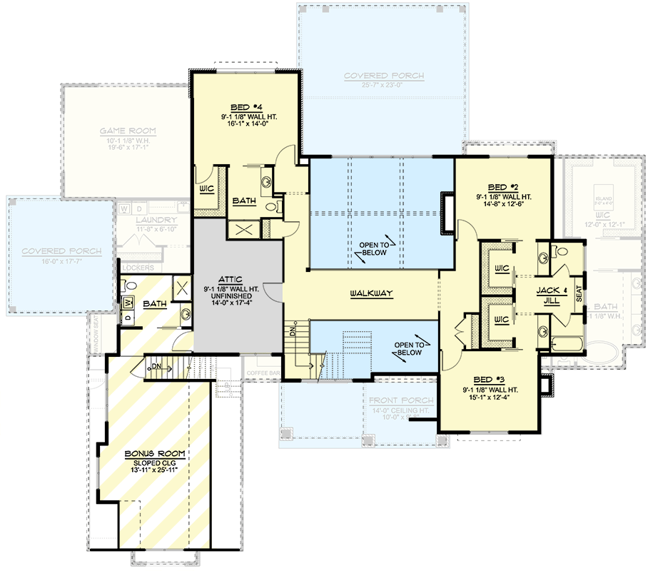 Plan 135248GRA: Elevated Mountain Craftsman House Plan with Two-Story Great Room and Main-Level Master - Floor Plan - 2nd Floor - Craftsman, Mountain, New American