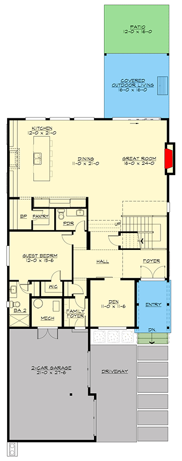Plan 23958JD: Contemporary 5-Bed House Plan with Den and Bonus Room - 4168 Sq Ft - Floor Plan - Main Level - Contemporary, Modern, Northwest, Transitional