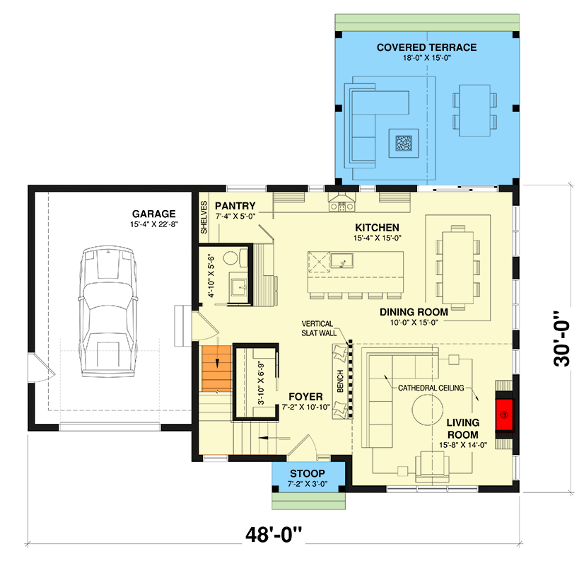 Plan 22687DR: New American Modern Farmhouse House Plan with Home Office and Upstairs Laundry - 1845 Sq Ft - Floor Plan - Main Level - Modern Farmhouse, New American, Transitional