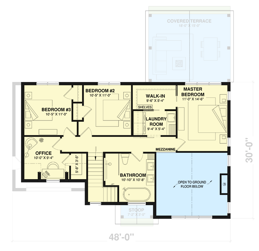 Plan 22687DR: New American Modern Farmhouse House Plan with Home Office and Upstairs Laundry - 1845 Sq Ft - Floor Plan - 2nd Floor - Modern Farmhouse, New American, Transitional