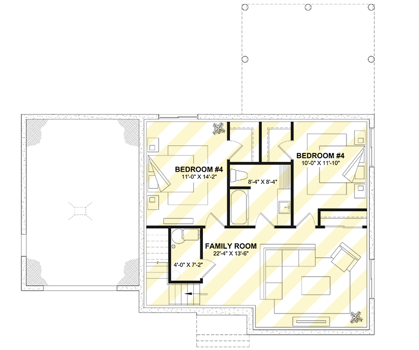 Plan 22687DR: New American Modern Farmhouse House Plan with Home Office and Upstairs Laundry - 1845 Sq Ft - Floor Plan - Optionally Finished Lower Level Layout (+$ Paid Option) - Modern Farmhouse, New American, Transitional
