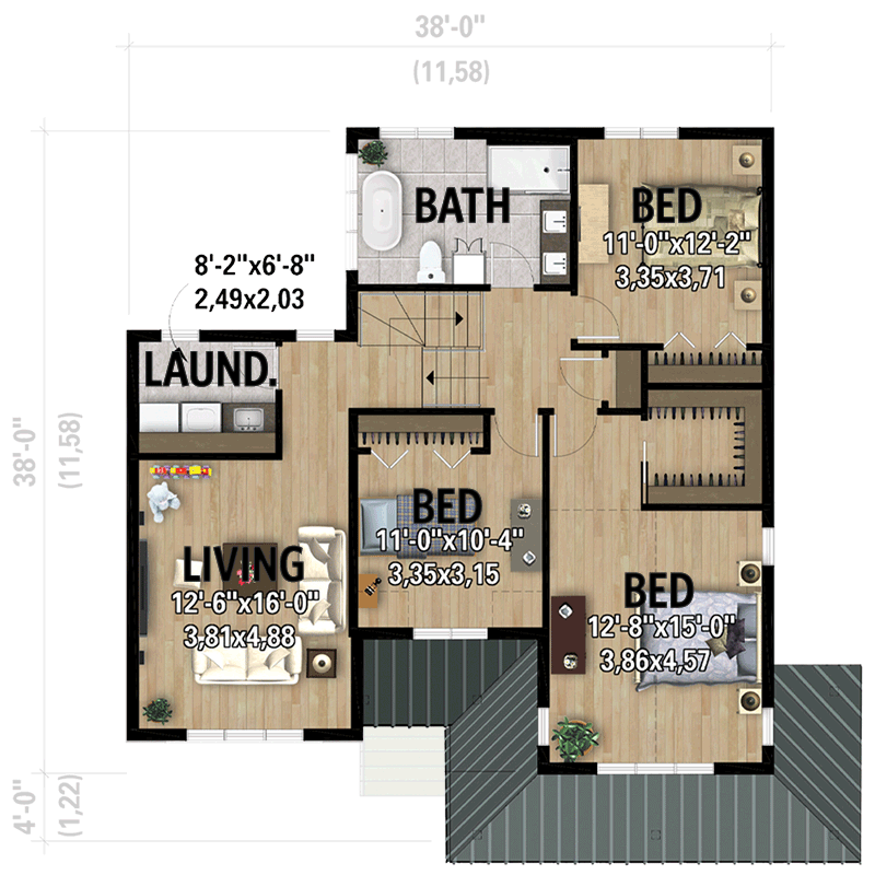Plan 801169PM: Two-Story Farmhouse Plan with 3-Beds - 2036 Sq Ft - Floor Plan - 2nd Floor - Farmhouse, New American
