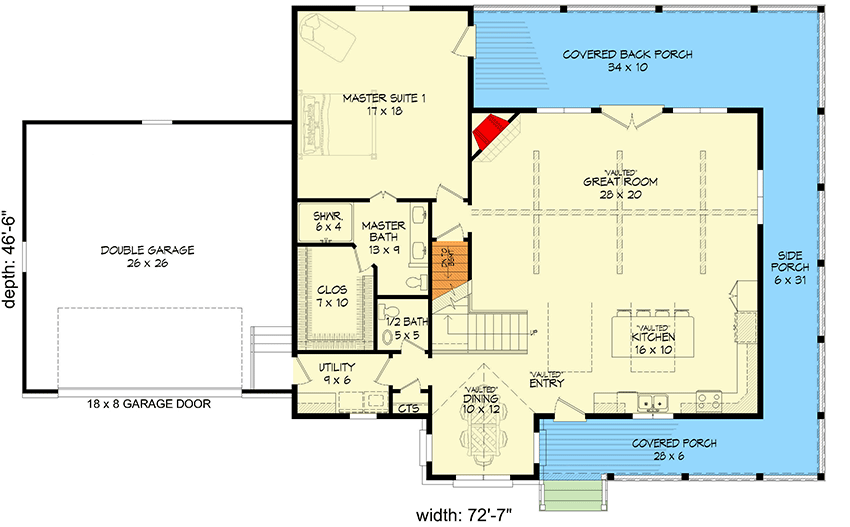 Plan 680330VR: 3-Bed Modern Farmhouse with Two Master Suites and Optional Lower Level - 2300 Sq Ft - Floor Plan - Main Level - Cottage, Country, Modern Farmhouse