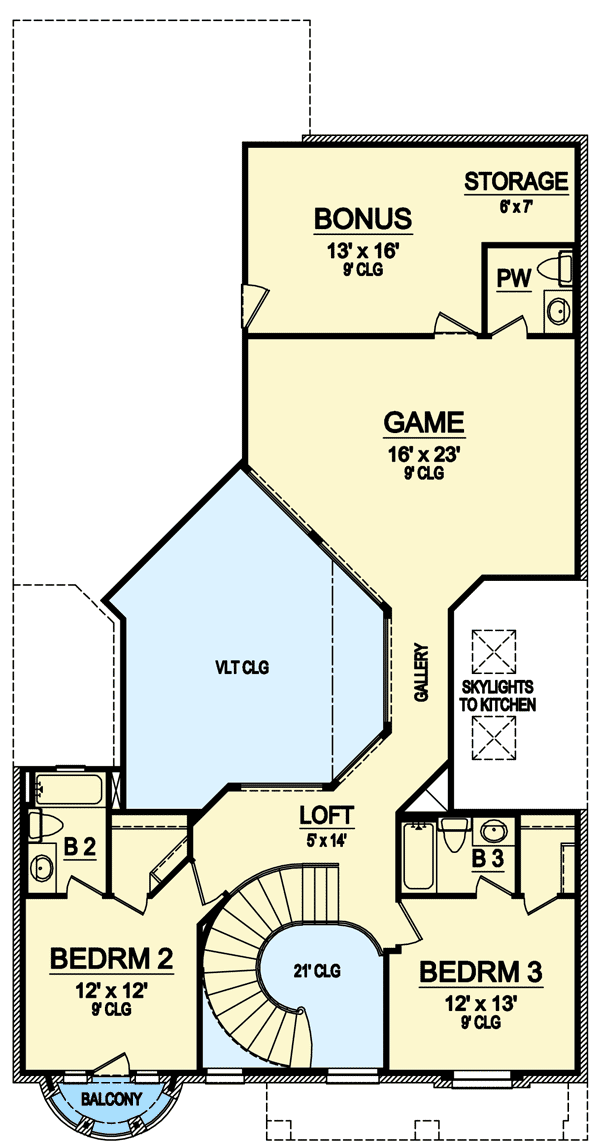 Plan 36277TX: 3-Bed European-Style Home Plan with Vaulted Ceilings - Floor Plan - 2nd Floor - European, French Country