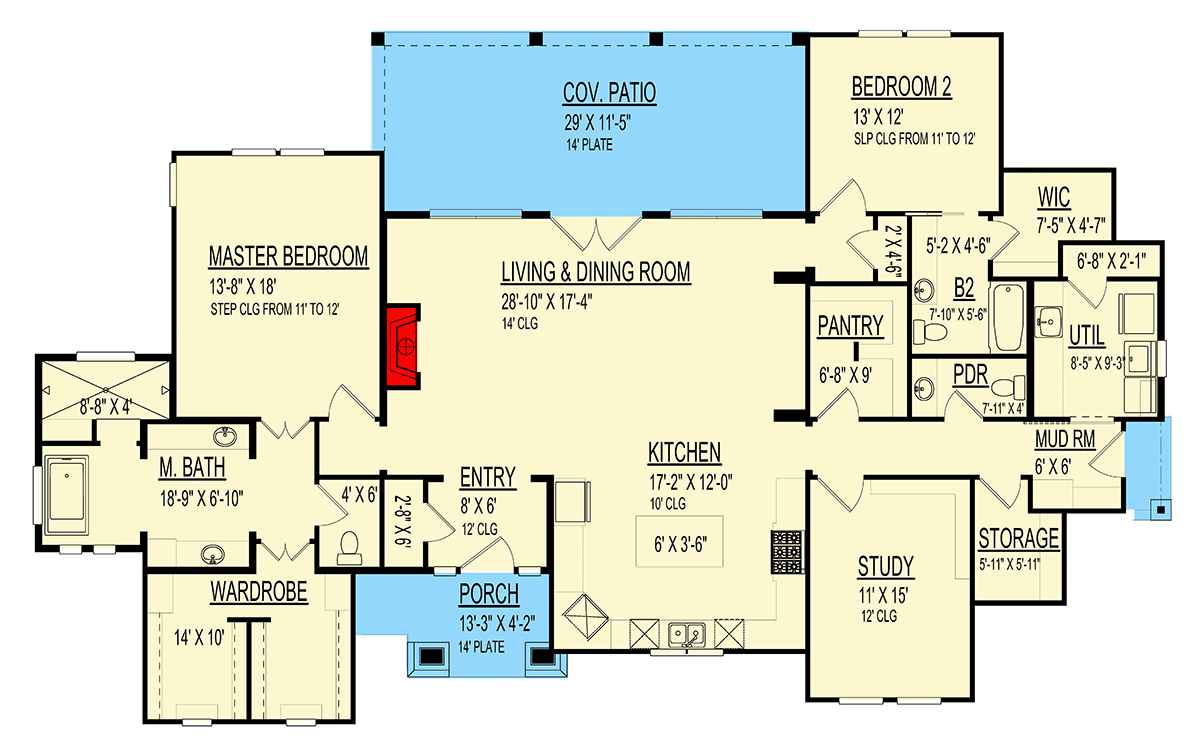 Plan 264168KMD: Modern Hill Country Home with Detached Garage Apartment and Study - Floor Plan - Main Level - Hill Country