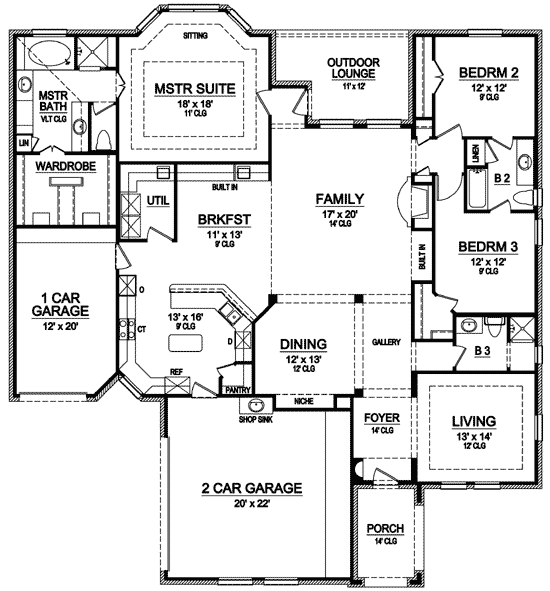 Plan 36340TX: Split Bedrooms - Floor Plan - Main Level - European