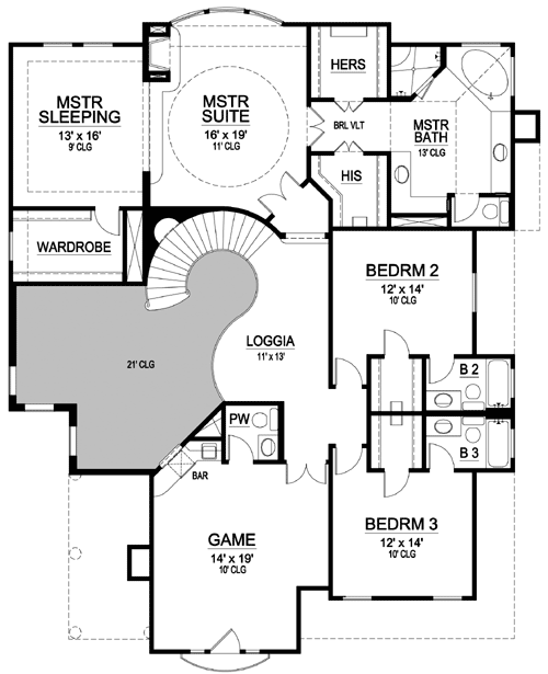Plan 36343TX: Study Doubles as Main Floor Bedroom - Floor Plan - 2nd Floor - European