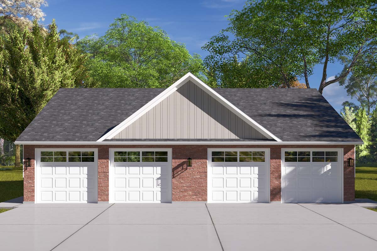 Plan 61512UT: Traditional 4-Bay Tandem-Friendly Garage with Half Bath ...