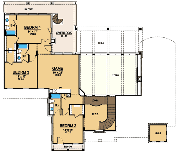 Plan 36355TX: Outdoor Living on Two Floors - Floor Plan - 2nd Floor - European, French Country