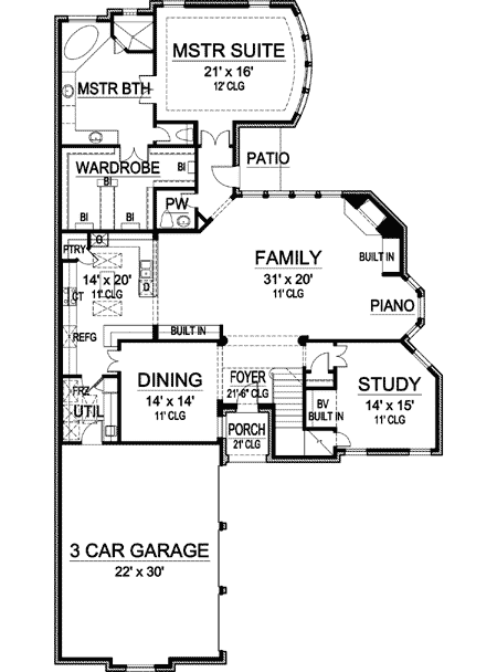 Plan 36358TX: Super-Sized Family Room - Floor Plan - Main Level - European, Southern