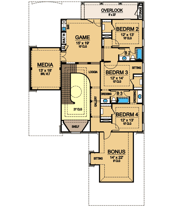 Plan 36376TX: Master Down Marvel - Floor Plan - 2nd Floor - European, Traditional