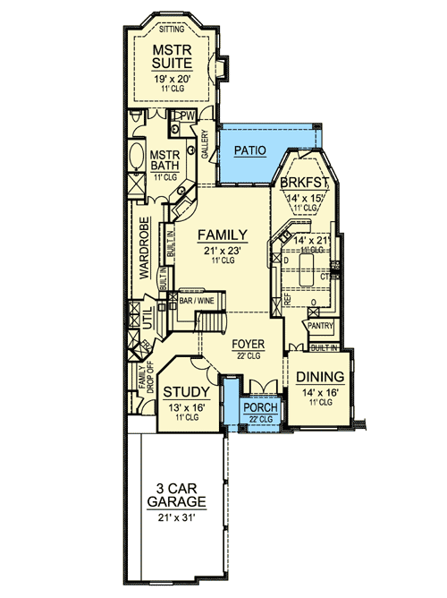 Plan 36398TX: Two Bonus Rooms and Two Versions - Floor Plan - Main Level - European, Traditional