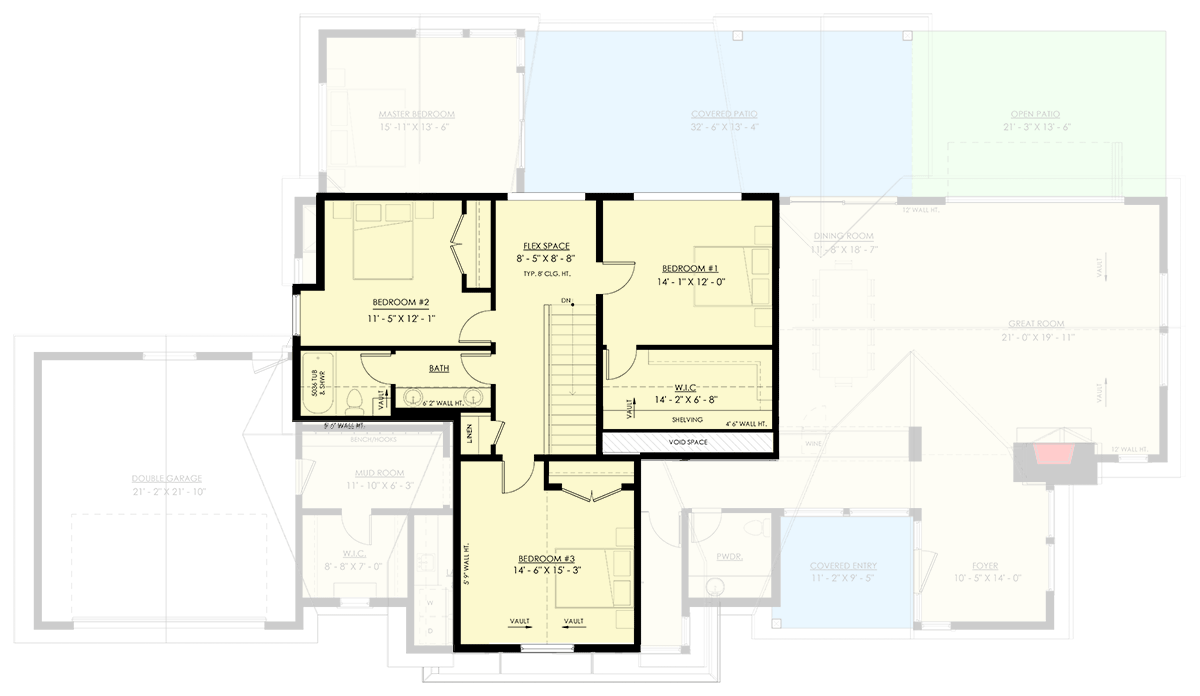 Plan 270105AF: 4-Bed Contemporary New American with Home Office - 3717 Sq Ft - Floor Plan - 2nd Floor - Contemporary, New American
