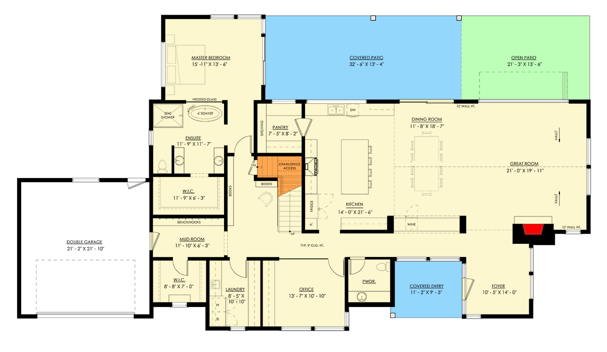 Plan 270105AF: 4-Bed Contemporary New American with Home Office - 3717 Sq Ft - Floor Plan - Main Level - Contemporary, New American