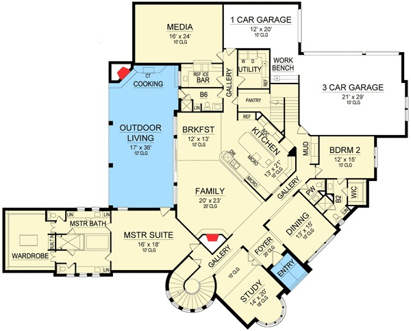 Plan 36476TX: Tuscan Dream Home - Floor Plan - Main Level - European, Mediterranean, Tuscan