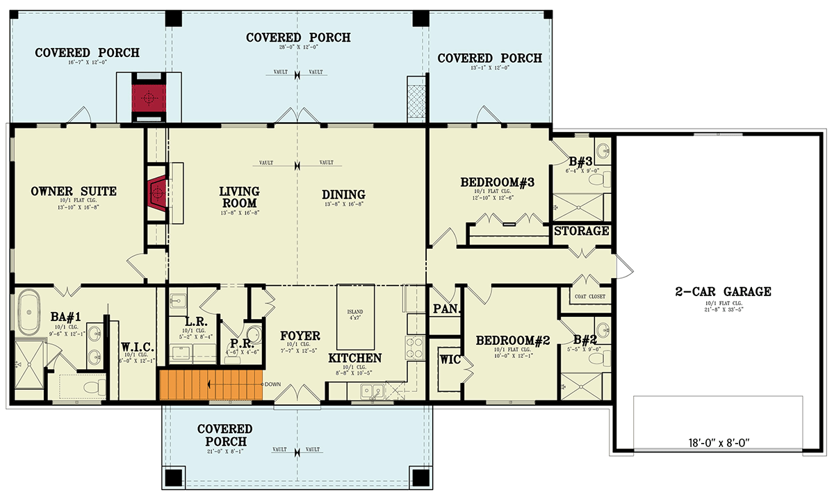 Plan 12334JL: Three Bed Mountain House Plan with Outdoor Kitchen and Fireplace - 1928 Sq Ft - Floor Plan - Main Level - Basement Stairs Location - Country, Craftsman, Mountain, Rustic