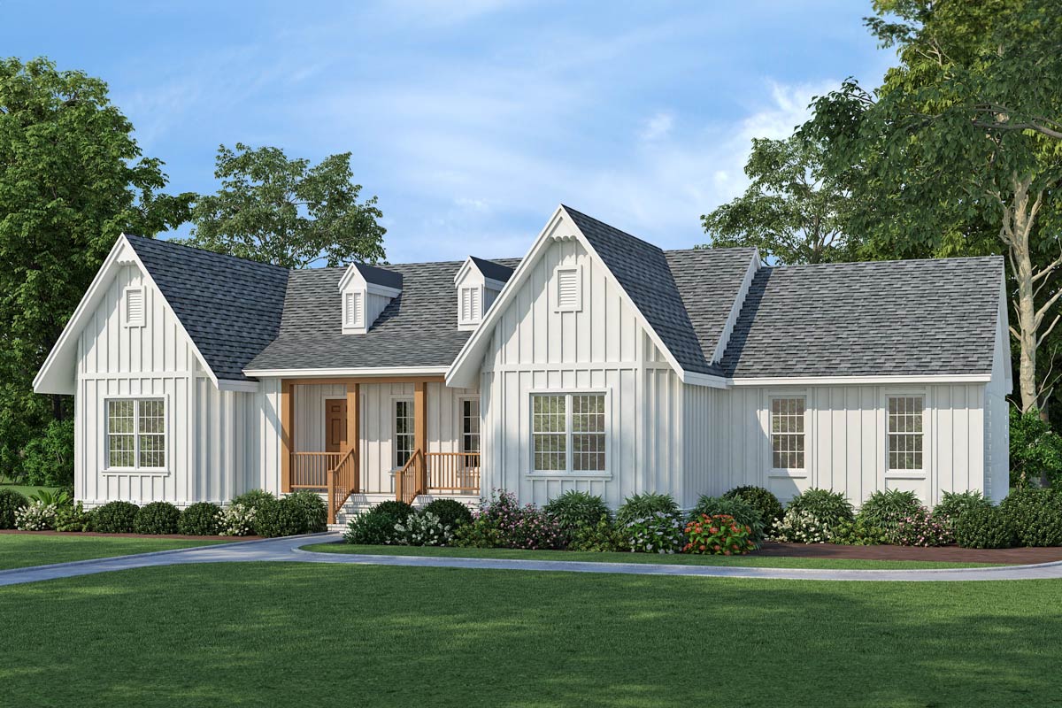 3-Bed Country Ranch House Plan with Extended Rear Porch and Deck - 2004 ...