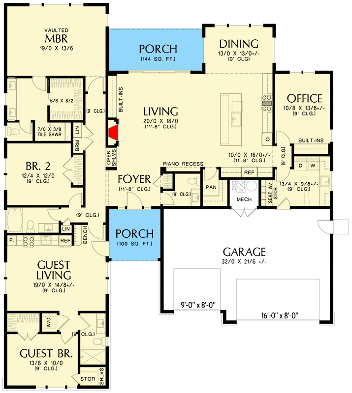 Plan 69876AM: 2-Bed Craftsman Ranch House Plan with 1-Bed Attached Apartment - 2745 Sq Ft - Floor Plan - Main Level - Country, Craftsman, Ranch