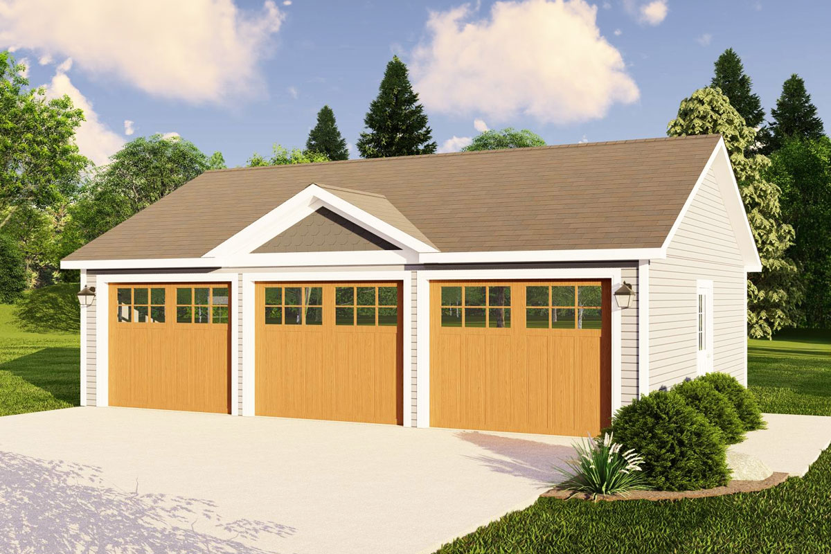 Plan 135293GRA: 3-Car Traditional Detached Garage with 3 Overhead Doors ...