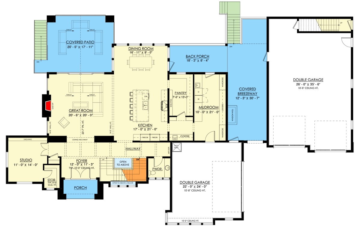 Plan 270109AF: 6-Bed Transitional French Country House Plan with 2-Bed Apartment - 4954 Sq Ft - Floor Plan - Main Level - Contemporary, European, French Country, Transitional