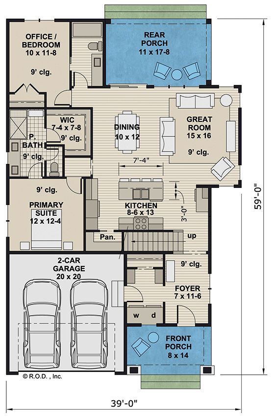 Plan 14840RK: Two-Story Craftsman House Plan with 4 Bedrooms - 2225 Sq Ft - Floor Plan - Main Level - Bungalow, Country, Craftsman, New American, Traditional