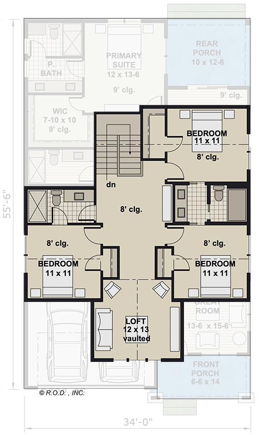 Plan 14870RK: 5-Bed Traditional House Plan with Flex Office Space - 2291 Sq Ft - Floor Plan - 2nd Floor - Country, Traditional